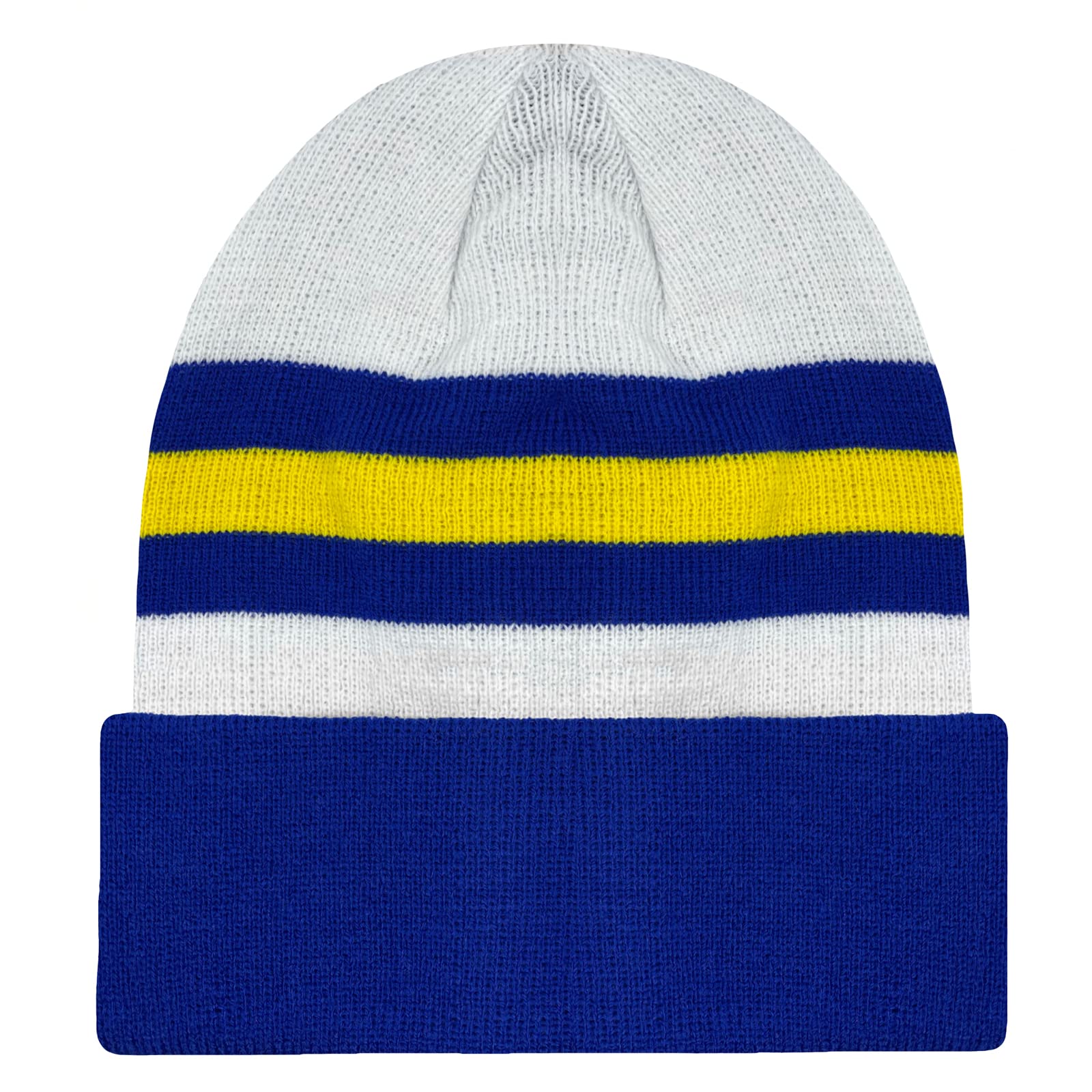 fan originals Retro Football Beanie Hat Leeds United Colours White Blue Yellow, One Size