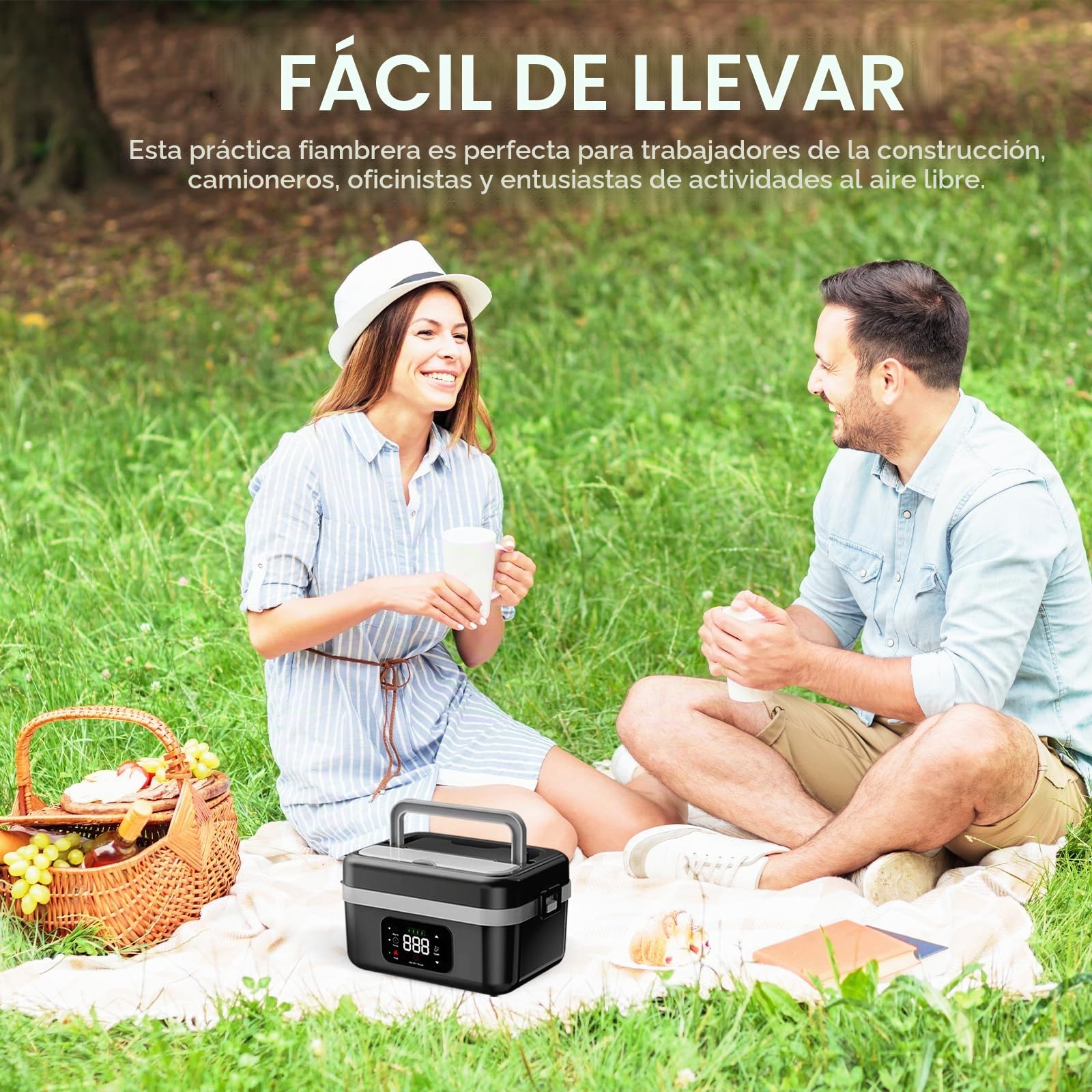 Fiambrera Eléctrica Portátil, Fiambrera Inalámbrica Autocalentable Recargable, 1L Fiambreras Bento Adultos con Calentamiento Programado, Fiambreras Comida para Comidas en Movimiento