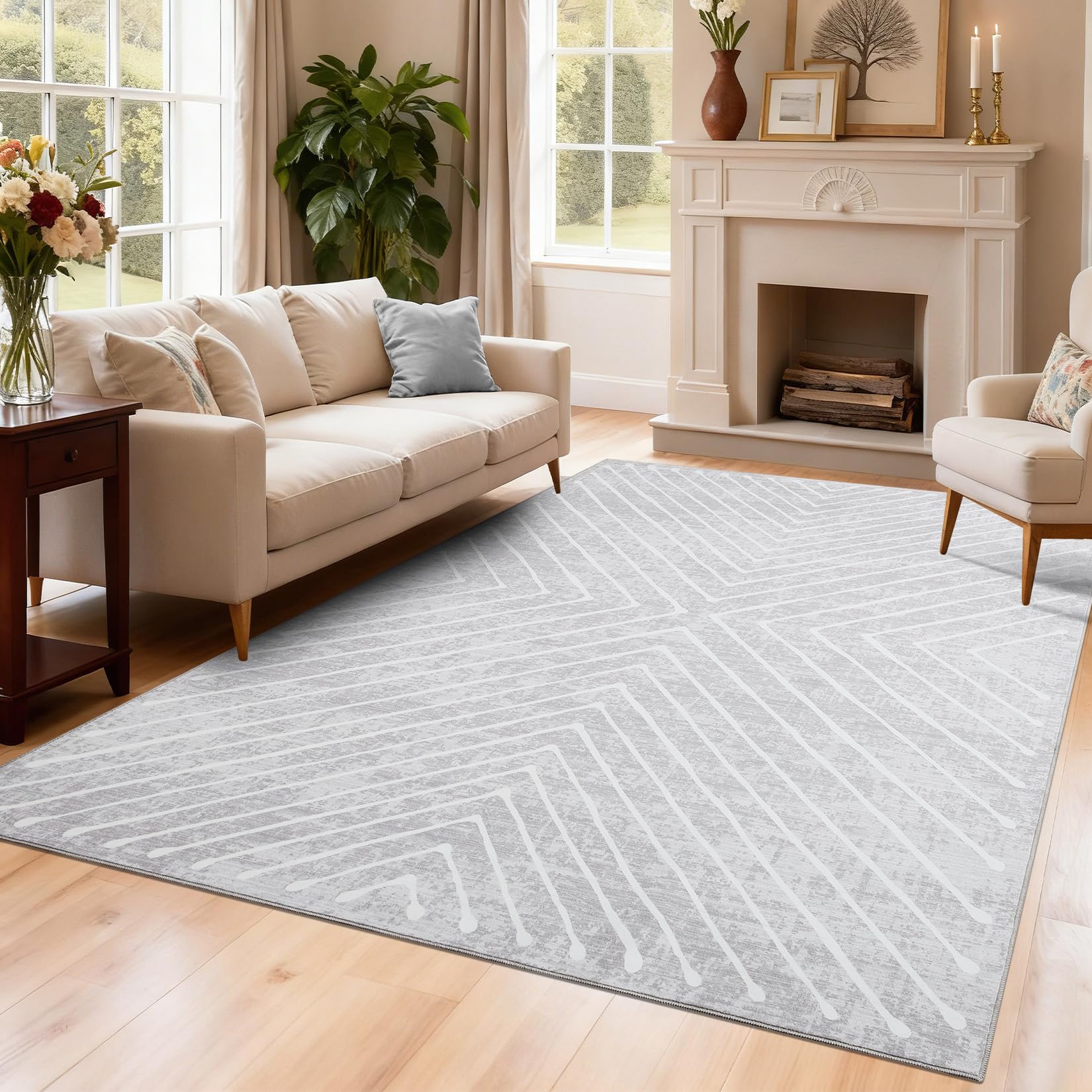 ROYHOME Geometric Area Rug 4x6 Washable Bedroom Rug Non Slip Contemporary Living Room Stain Resistant Modern Throw Dining Room Carpet Small Indoor