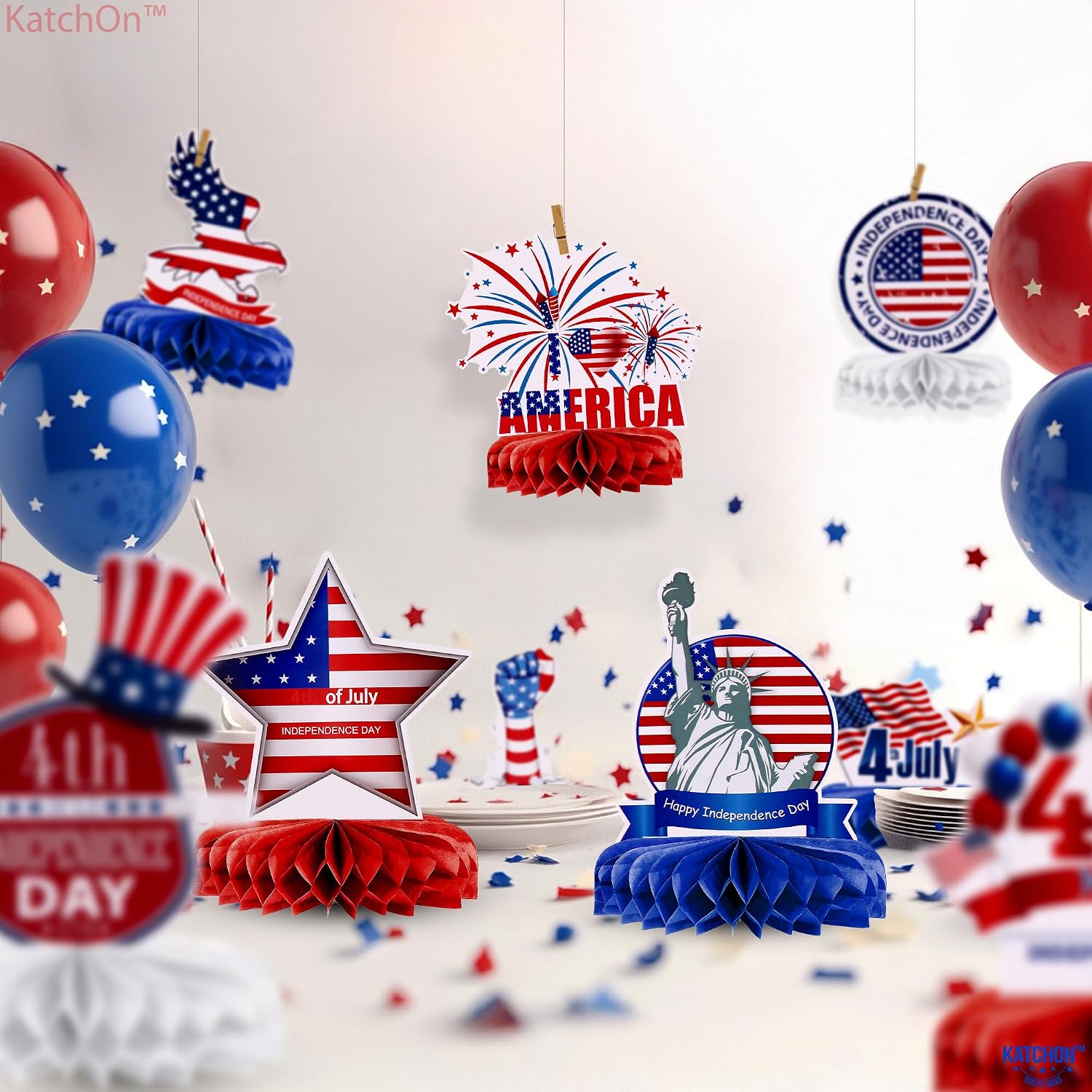 KatchOn, 4th of July Centerpieces for Tables - Pack of 9 | 4th of July Table Decorations | Patriotic Centerpieces for 4th of July Decorations | Independence Day Decorations, Fourth of July Decorations