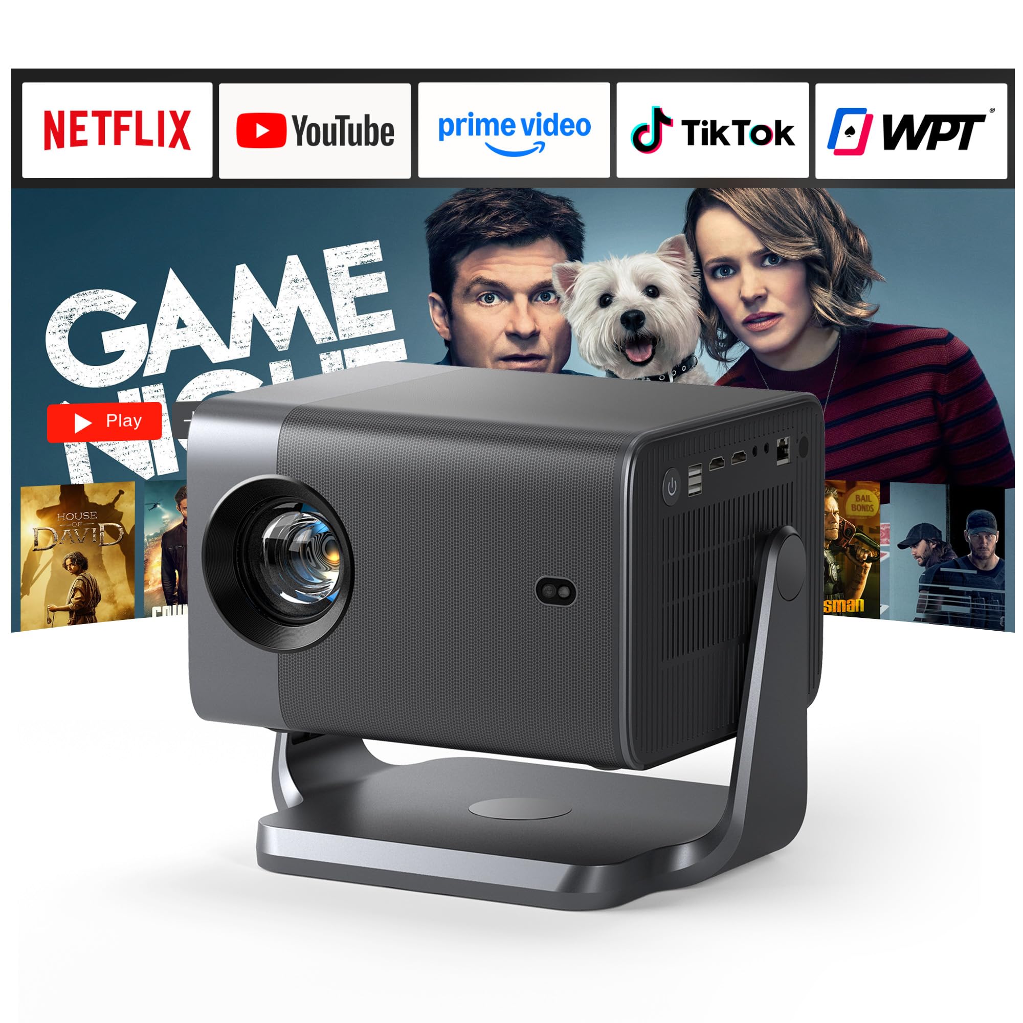 Smart Beamer 4K【Offiziell APPs & Dolby Audio】 4000ANSI Auto Fokus/6D Trapezkorrektur Video Projector Full HD 1080P, WiFi6 Bluetooth Unterstützt 4K Video Beamer Heimkino/Outdoor für Handy Projektor