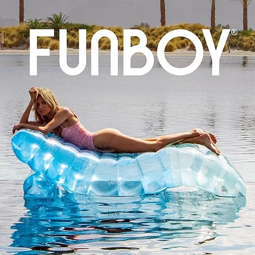 Miniatura 9 de FUNBOY Tumbona inflable gigante de lujo tricolor azul, flotador de piscina para adultos, material azul transparente, perfecto para una fiesta de