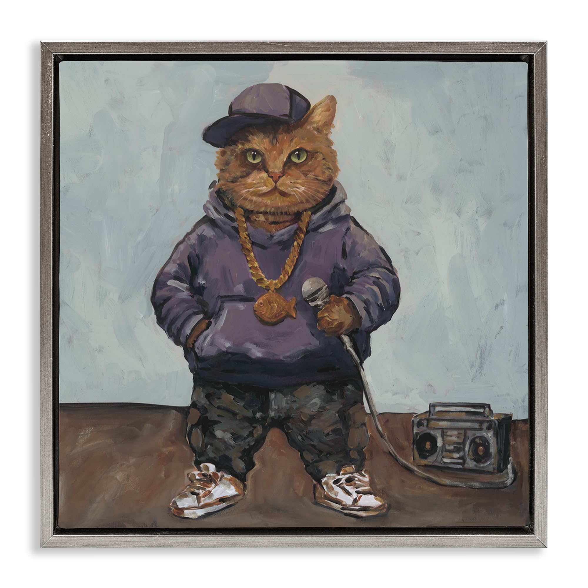 'Urban Hip-Hop Cat'| Floating Frame Canvas Art