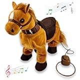 Haktoys Walk Along Horse with Remote Control Leash, Dancing Singing Walking Musical Pony Pet, Realistic Animal Design with 9 Different Child-Friendly Songs