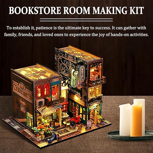 Miniatura 5 de Tzgsonp Kit de rincón de libros, casa de muñecas de bricolaje, estante de libros, decoración de callejón con luz LED, kit de rincón de libros en