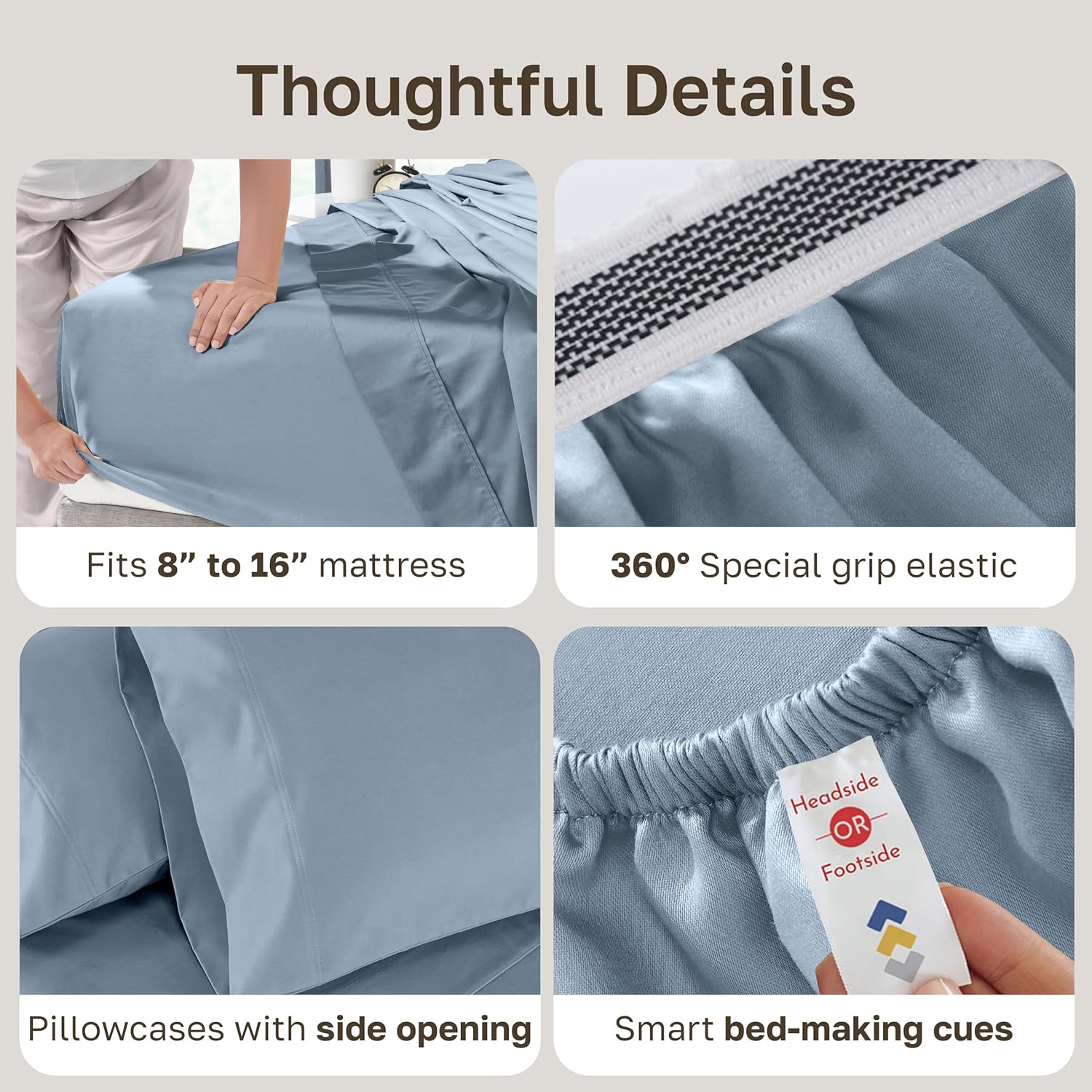 California Design Den Luxury 100% Cotton Sateen - Buttery Soft 800 Thread Count Queen Bed Sheet Set, Durable Deep Pocket Sheet Set - Blue - Image 4