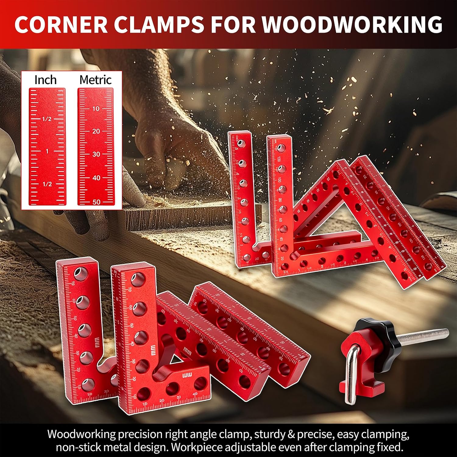 Corner Clamps for Woodworking 8PCS, 90 Degree Right Angle Clamp | 4PCS 5.5" & 4PCS 3.14" Aluminum Positioning Squares with Storage Box, Woodworking Tool for Cabinets, Frames, Drawers
