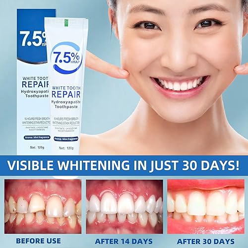 Miniatura 5 de Set de 2 pastas dentales hidroxiapatitas para protección del esmalte y fortalecimiento de los dientes, aliento fresco, fórmula menta suave, uso