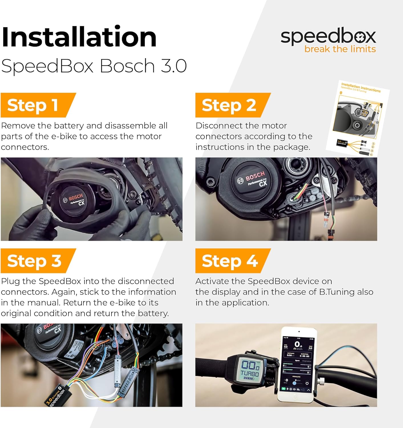 SpeedBox 3.0 Compatible with Bosch/Tuning kit Suitable Compatible with e-Bikes with Bosch Motors 2017-2025 / Speed Limit Unlocked/Speed Unlimited SpeedBox 3.0 Compatible with Bosch/Tuning kit Suitable Compatible with e-Bikes with Bosch Motors 2017-2025 / Speed Limit Unlocked/Speed Unlimited