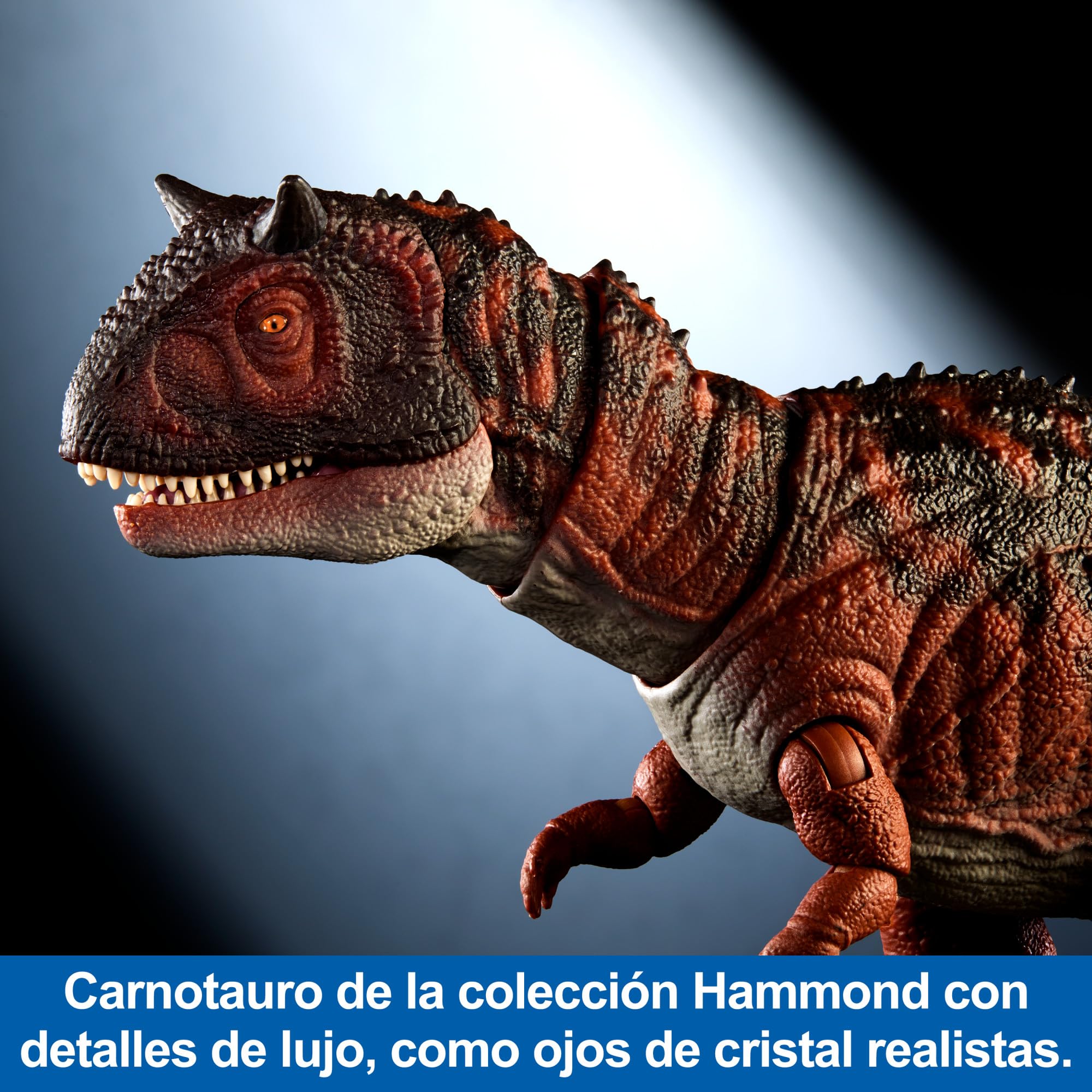 Mattel Jurasicc World Carnotaurus Colección Hammond Figura de acción dinosaurio coleccionable articulado, juguete +8 años, HTK44