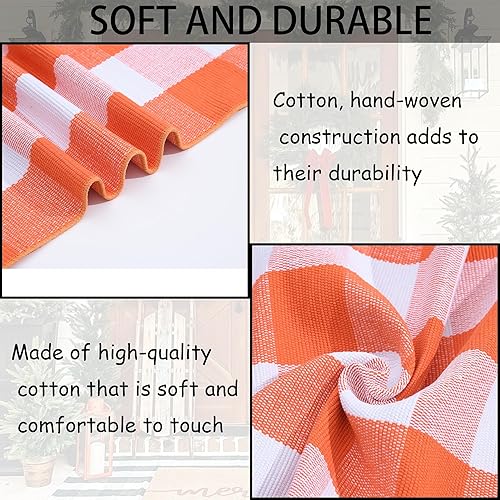 Miniatura 5 de Alfombra de cuadros naranja y blanco, 28 x 43 pulgadas, tapete decorativo de algodón lavable a mano tejido a mano para puerta, tapete de otoño para