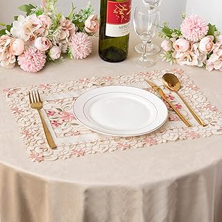 Tayis Sets de Table Lot de 6 Broderie de Fleurs Résistant à la Chaleur Antidérapant Lavable Napperons 45x30 cm pour Cuisine Salle à Manger