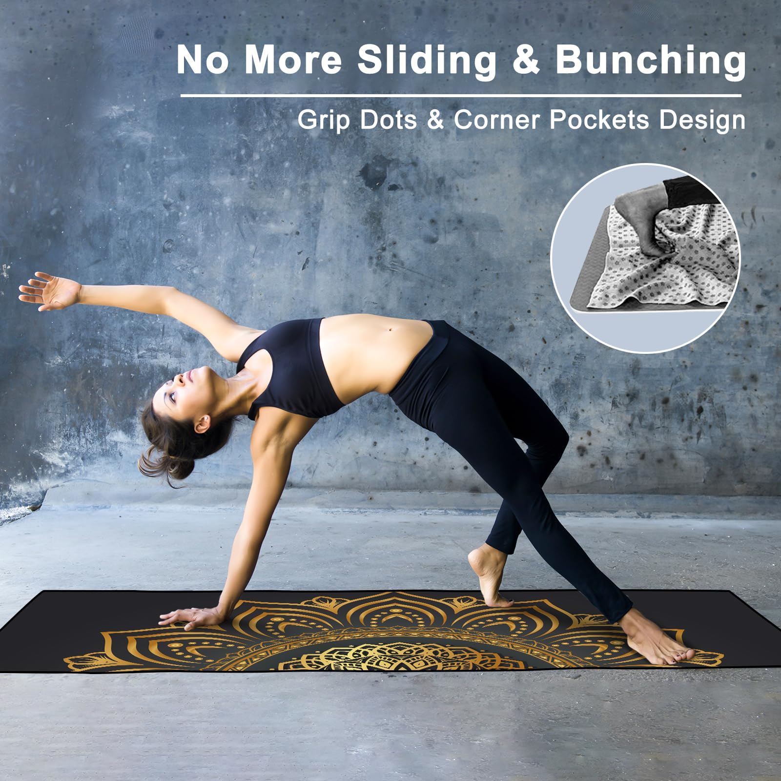 Colorful Star Toalla de yoga grande con bolsillos en las esquinas, antideslizante con puntos de agarre absorbente de sudor, toallas de yoga calientes con bolsa de viaje, funda de alfombrilla para