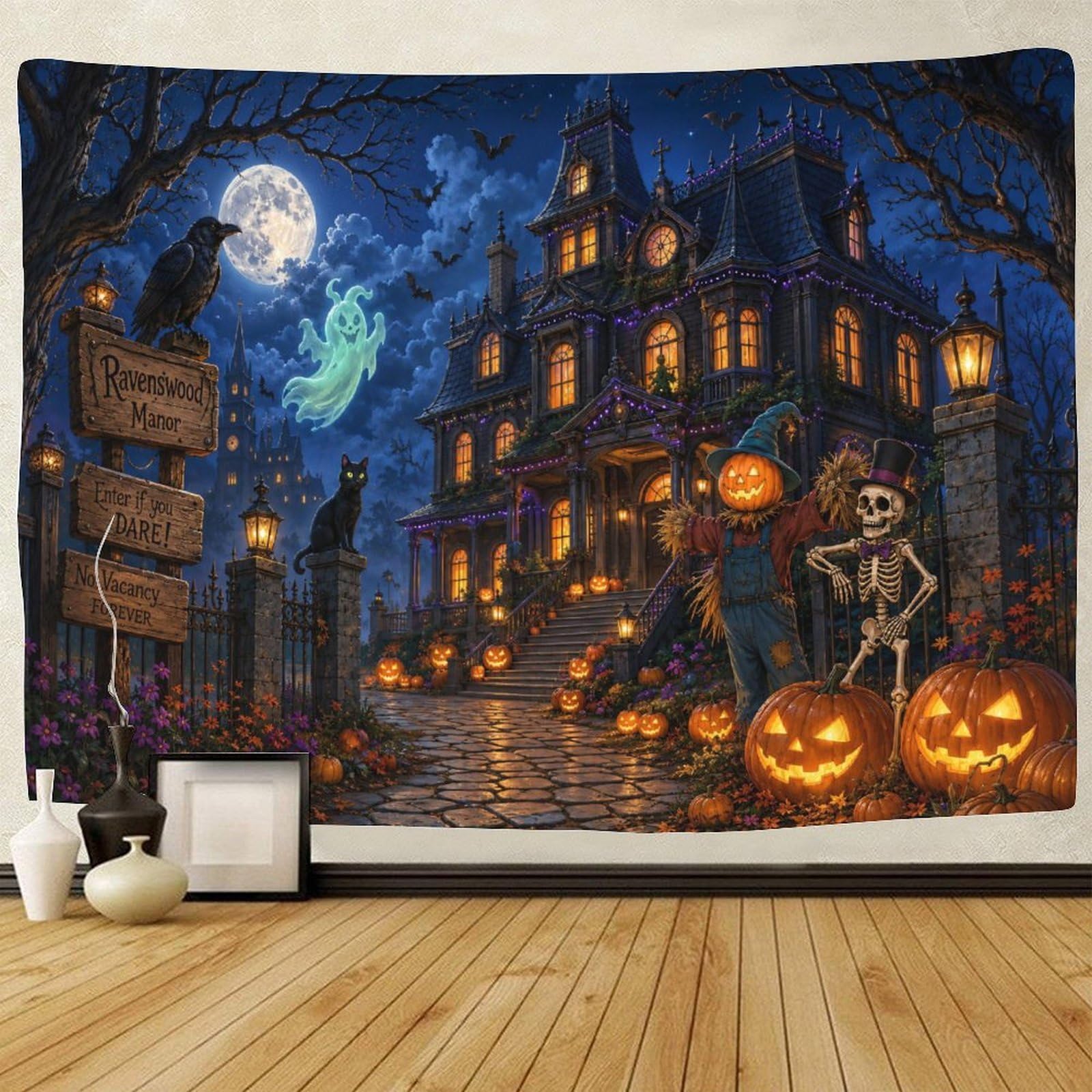 GPMNBCXZK Gothic Halloween Haunted House Wall Tapestry 3D Print Wall Hanging Decor Horror Tapestries Poster Home Decoration Bedroom Dorm 150cmx200cm