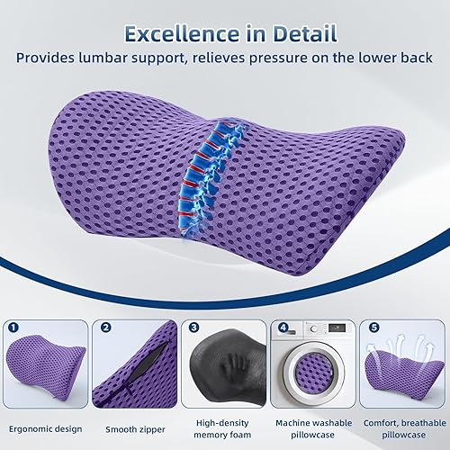 Vista 26 de Almohada lumbar, almohada de apoyo lumbar de espuma viscoelástica para silla de oficina y asiento de automóvil, almohada de apoyo para aliviar