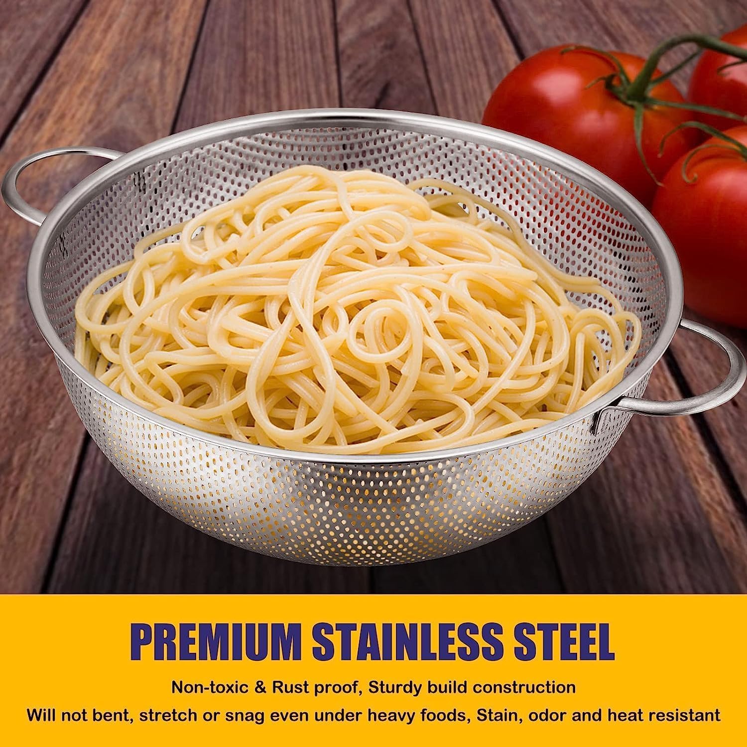 Set di scolapasta a rete microforata in acciaio triplo strato colino impilabile con mania per risciacolare le verdure scolare la pasta il riso e i cereali