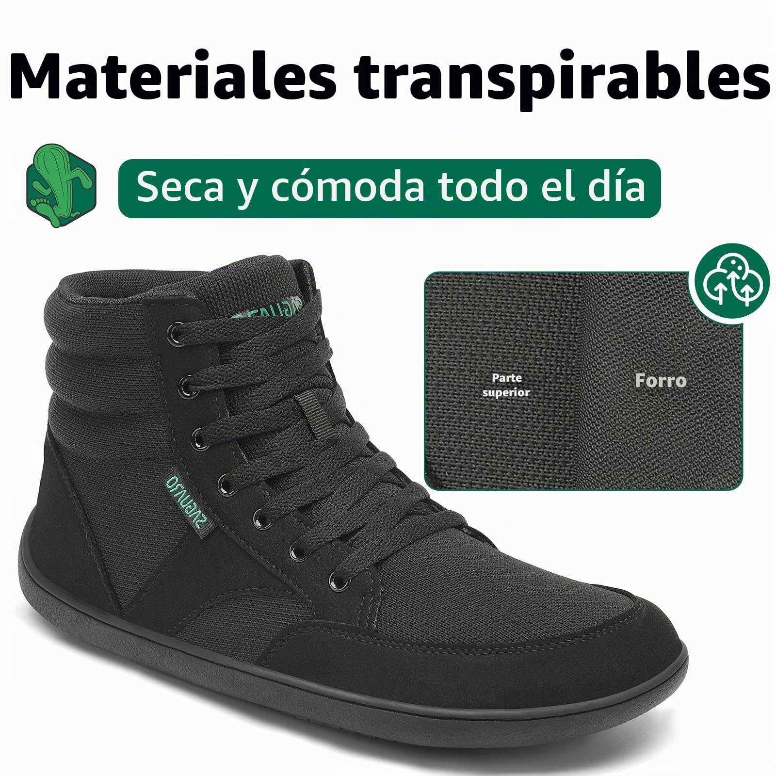 Saguaro Zapatos Barefoot de Caña Alta Unisex con Pies Anchos & Drop Cero, Gr.36-48