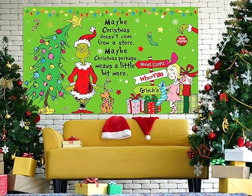 Miniatura 6 de Nepnuser Grinchmas - Telón de fondo para cabina de fotos, elfo verde Whoville, decoraciones de Feliz Navidad, suministros de fiesta de invierno,