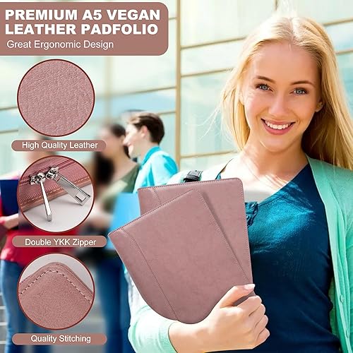 Miniatura 2 de KISSKI H Olvido - Carpeta A5 para mujer, carpeta de cuero vegano con 6 anillos, organizador de documentos de cuero de negocios de 10.62 x 7.67