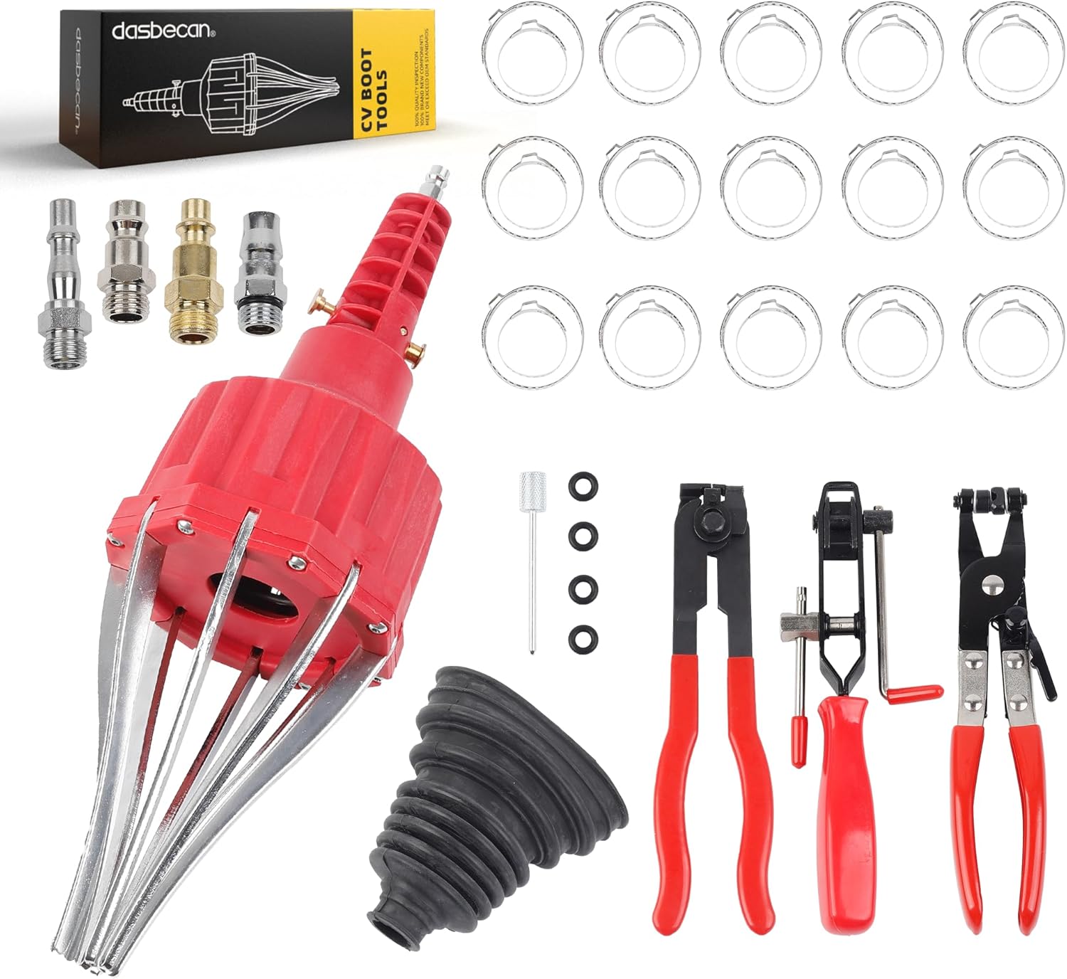 Dasbecan Upgraded CV Joint Boot Tool Expander Rod Spreader Installation Removal Tool Kit with 3Pcs Auto CV Joint Boot Clamp Pliers Tool Set Red