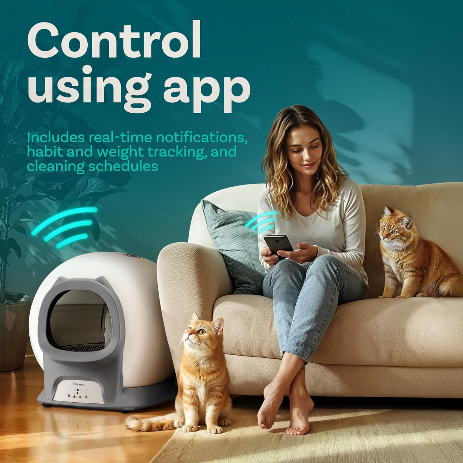 Petcove – Automatic Self Cleaning Litter Box – PurrTek Smart Automatic Litter Box for Multi-Cat Homes with Smart App Control (5GHz Wi-Fi), Triple Odor Control Quiet Operation & Advanced Safety Sensors