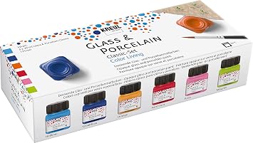 Kreul 16604-Glass Classic Set Color Living, 6 x 20 ml Brush, Cheerful and Brilliant Water Based Glass and Porcelain Paints, Multicoloured