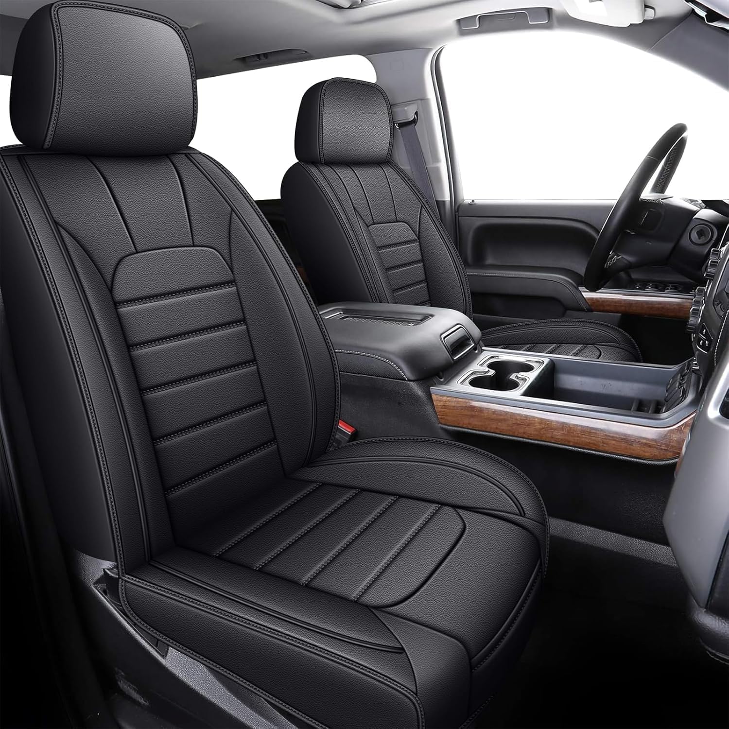 aomsazto front seat covers custom fit for chevy chevrolet silverado gmc sierra 2007-2018 1500/2500/3500hd trail boss z71 crew double extended cab seat covers leather waterproof (2 pcs, black) 008# black 2pcs front (2007-2018)
