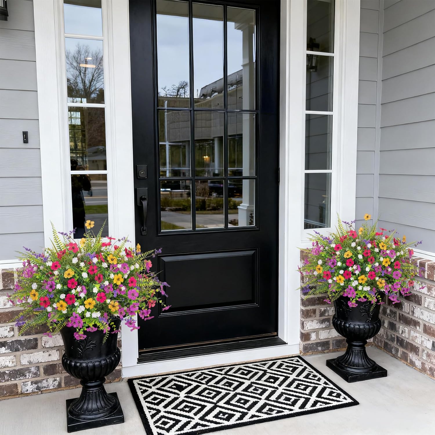 ADXORA Artificial Fake Flowers for Outdoor Decoration 12 PCS Faux Silk Daisy Flowers for Outdoor Planters Fern Boxwood Monkey Grass UV Resistant for Outside Home Porch Patio Planter Decor