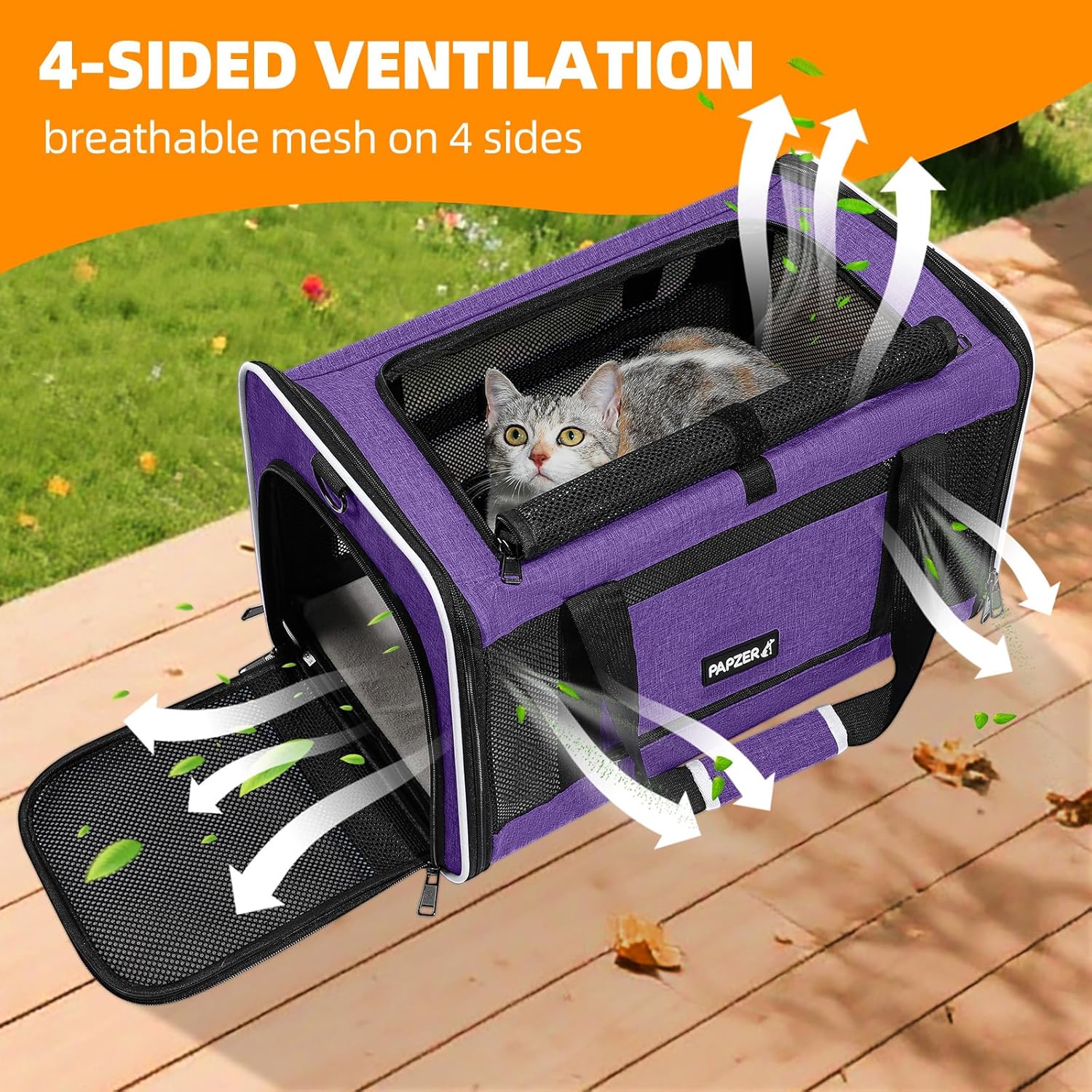 Cat Carrier Soft-Sided Travel Bag for Medium to Large Cats Over 15lbs, Small Dog Carrier Crate Top Entry Breathable Mesh Puppy 12 Pounds, Pet Rabbit Carrying Cage Kennel Collapsible Purple
