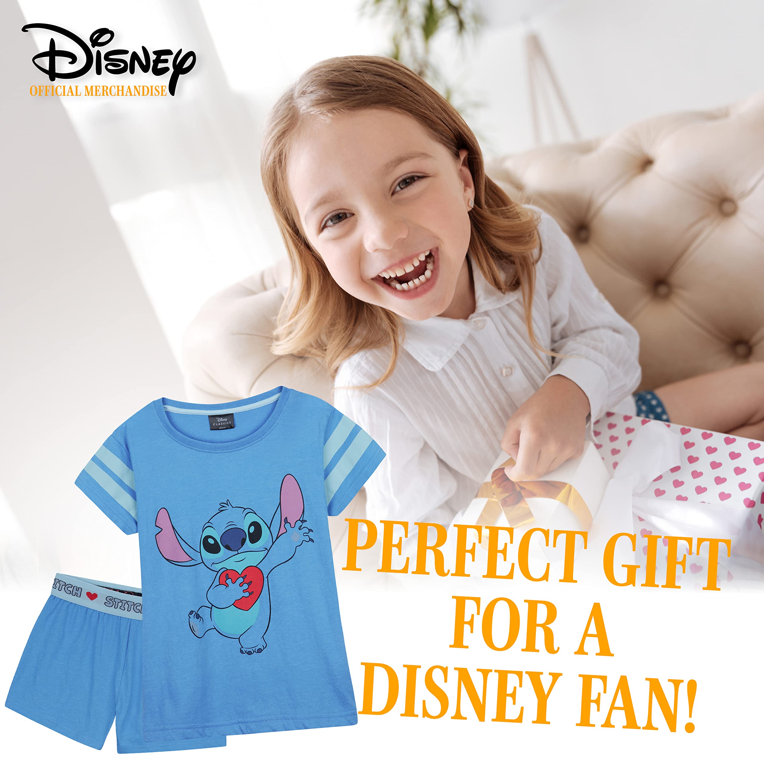 Disney Stitch piżama dziewczęca 2-częściowa bielizna nocna krótkie piżamy dla dziewczynek miękka oddychająca odzież domowa 4-14 lat