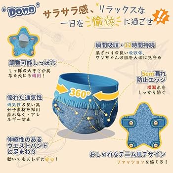 新品★デニム★わんちゃん用おむつカバ−★オーダーページ★ Amazon | Dono 犬 おむつ 女の子用 男の子用 デニム風 犬オムツ 360