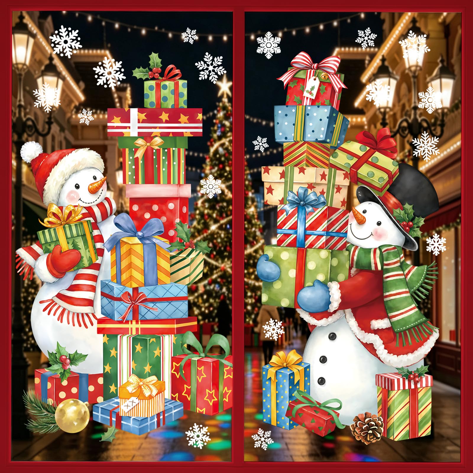decalmile Window Clings Christmas Snowman Gift Box Xmas Windows Decals