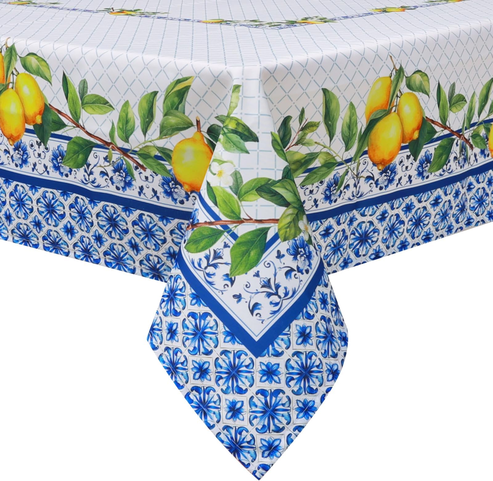 Spring Summer Tablecloth 55×70 inch, Waterproof Blue Lemon Table Cloth Washable, Stain Resistant Cloth Table Cover for Party Picnic Dinner Decor (Lemon)
