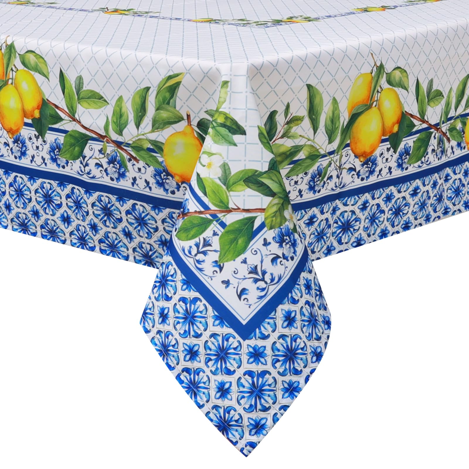 Spring Summer Tablecloth 55×70 inch, Waterproof Blue Lemon Table Cloth Washable, Stain Resistant Cloth Table Cover for Party Picnic Dinner Decor (Lemon)