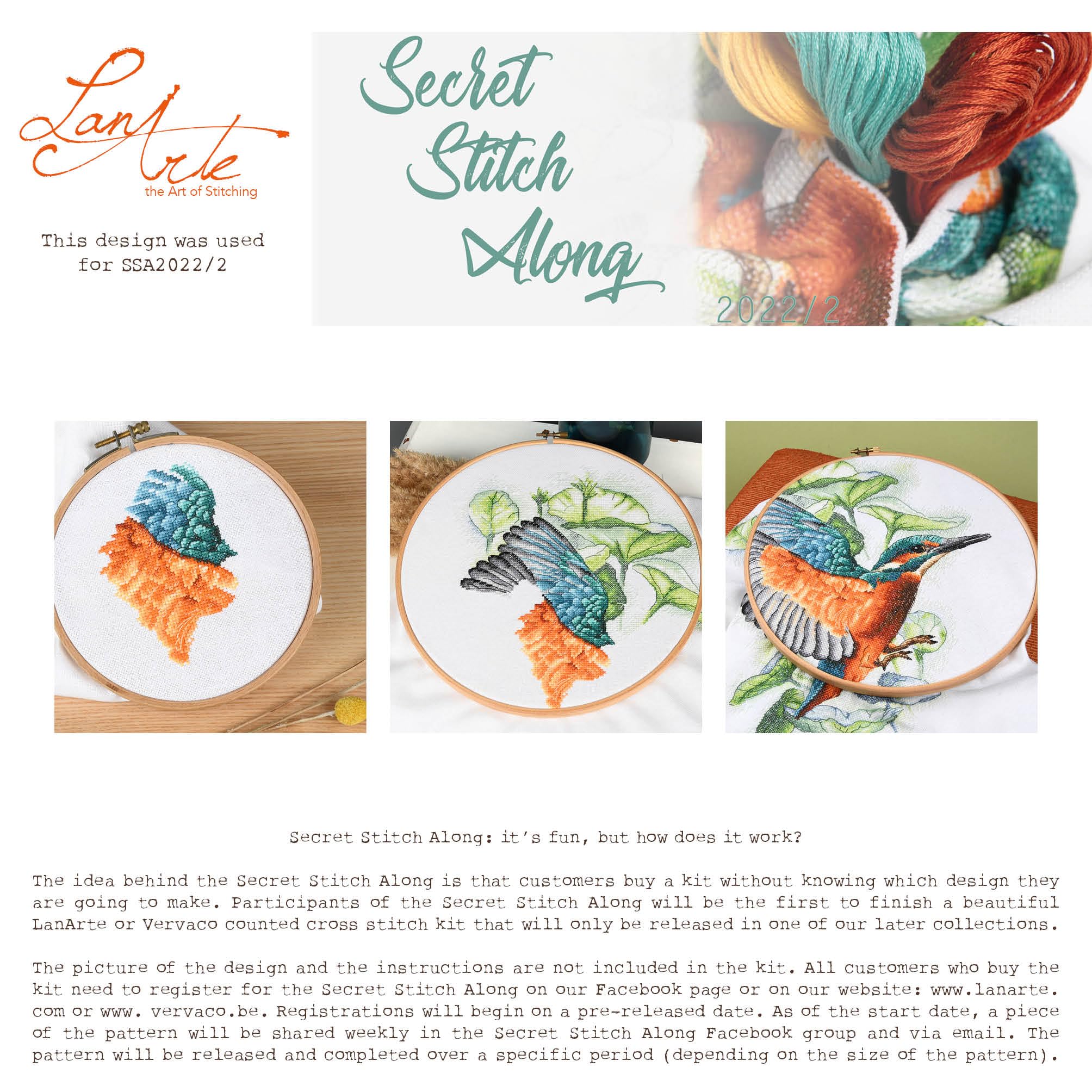 Lanarte Kreuzstich Stickpackungen Gezählter Kreuzstichbilder Set EISVOGEL Wanddekoration Handarbeit Set für Erwachsene 33 x 41 cm DIY Deko Bastelset Handwerker Kreative Geschenkset
