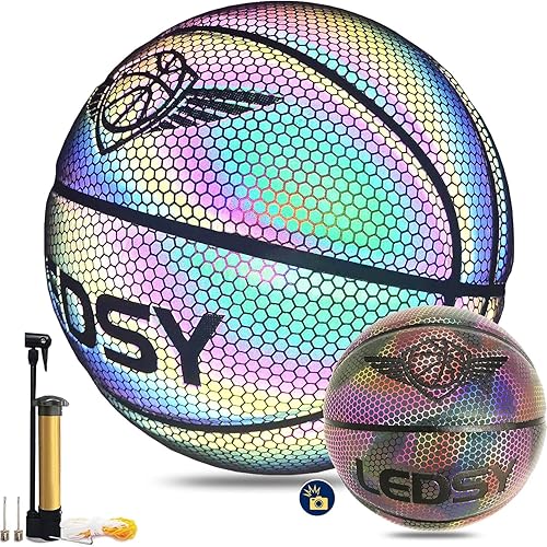 Bola luminosa holográfica reflectante brillante para juego nocturno, tamaño oficial 7 (29.5 pulgadas), juguetes de regalo de cumpleaños de Navidad