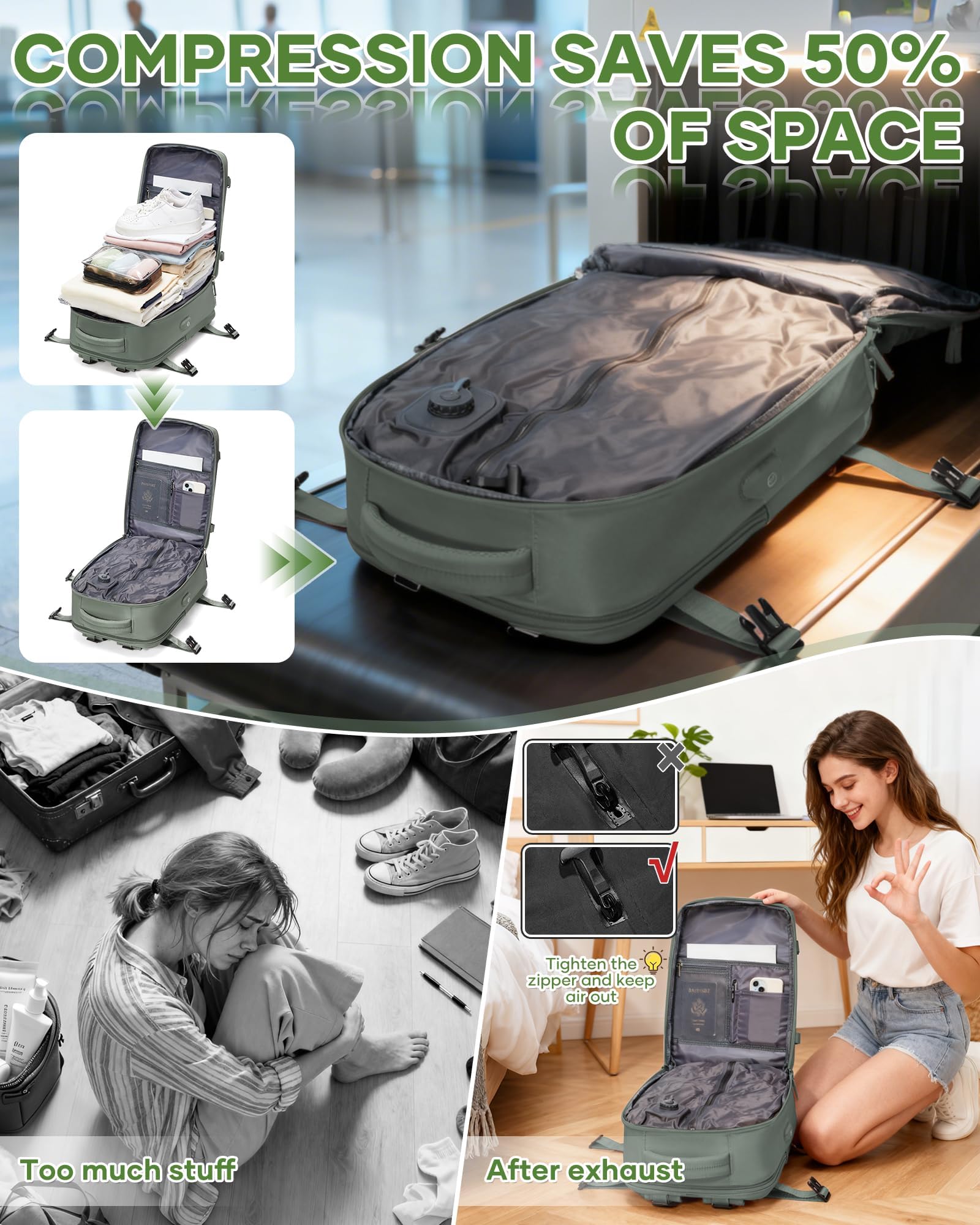 SZLX Zaino Ryanair 40x30x20 Sottovuoto Zaino da Viaggio 40x20x25 Ryanair Wizzair Donna da escursionismo impermeabile Zaino Casual Laptop da 14 Pollici con porta di ricarica USB Scomparto per Scarpe