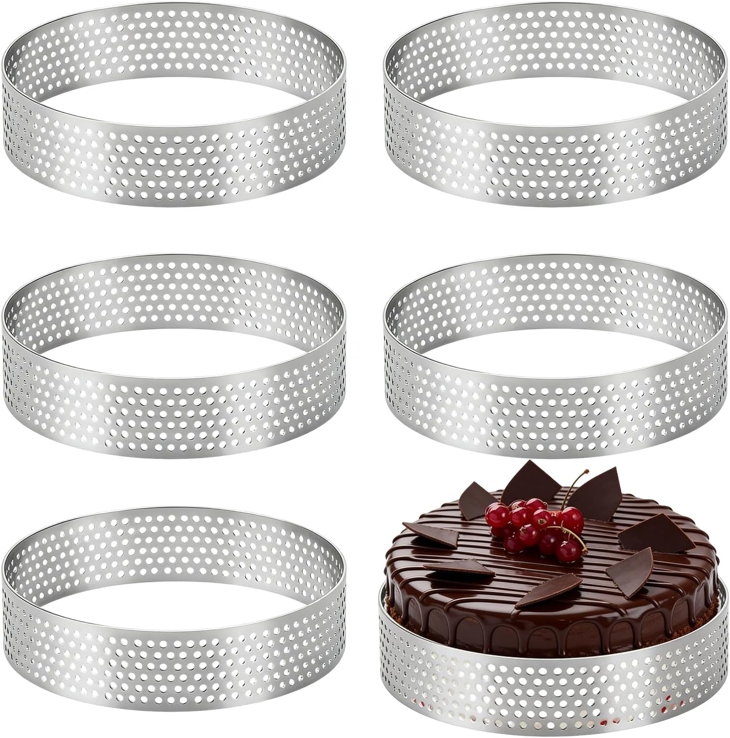 Cake Ring, 6 PCS Ø 8 CM Round Cake Mold, Crumpet Rings Non Stick, 430 Stainless Steel Cookie Cutter Set, for Tarts Pastries Cakes Pizzas Biscuit Crumpets Eggs Pastry Mousse Desserts