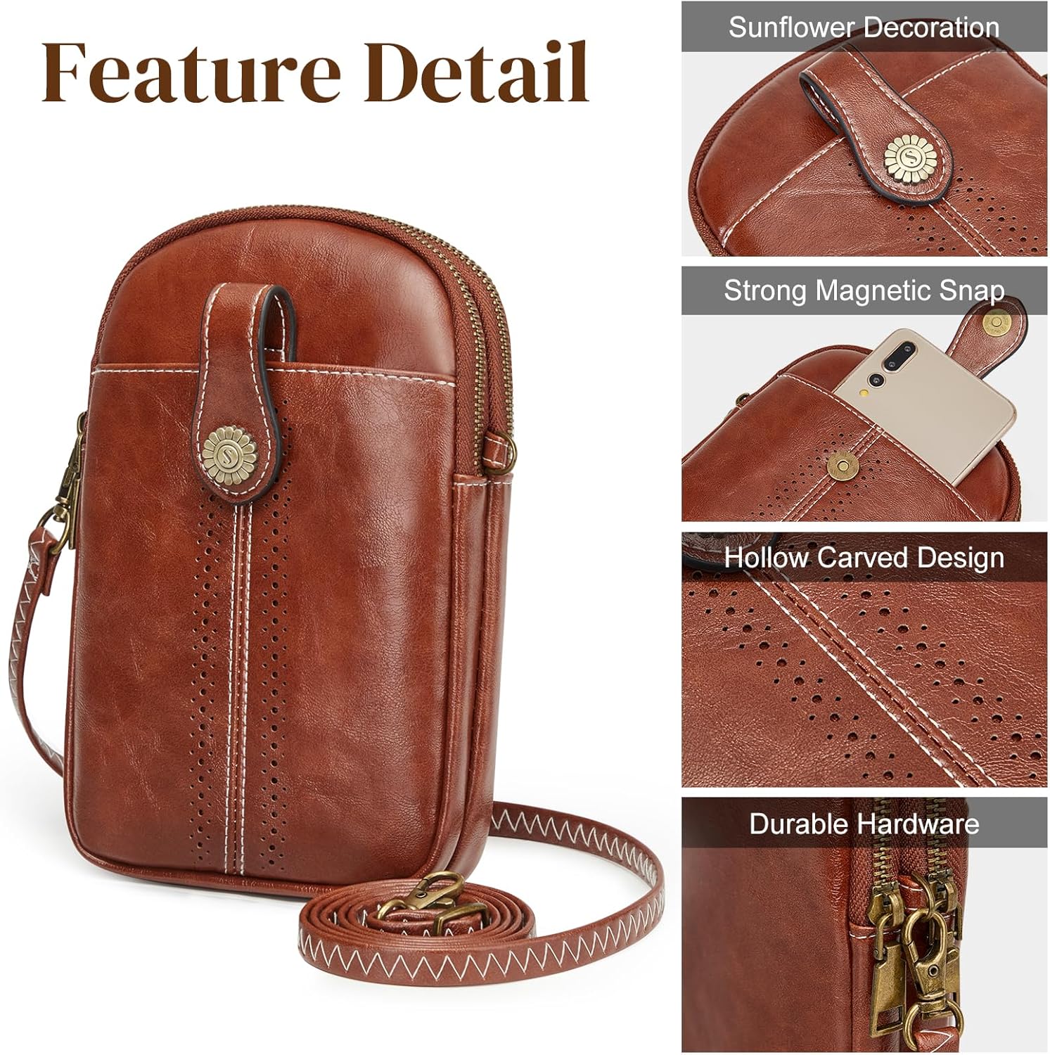 S-ZONE Small Crossbody Bags for Women Trendy RFID Blocking Cell Phone Purse Vegan Leather Shoulder Bag with Card Slots - Image 6