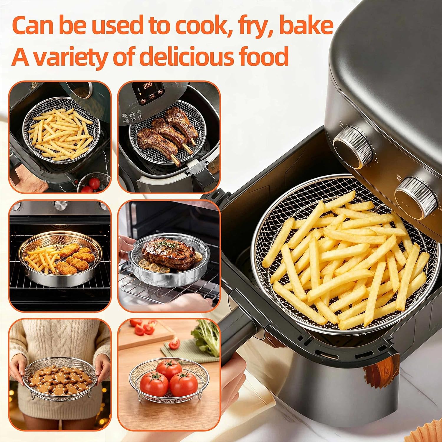 P&P CHEF 7.9'' Round Air Fryer Rack Set of 3, Air Fryer Basket for Grill