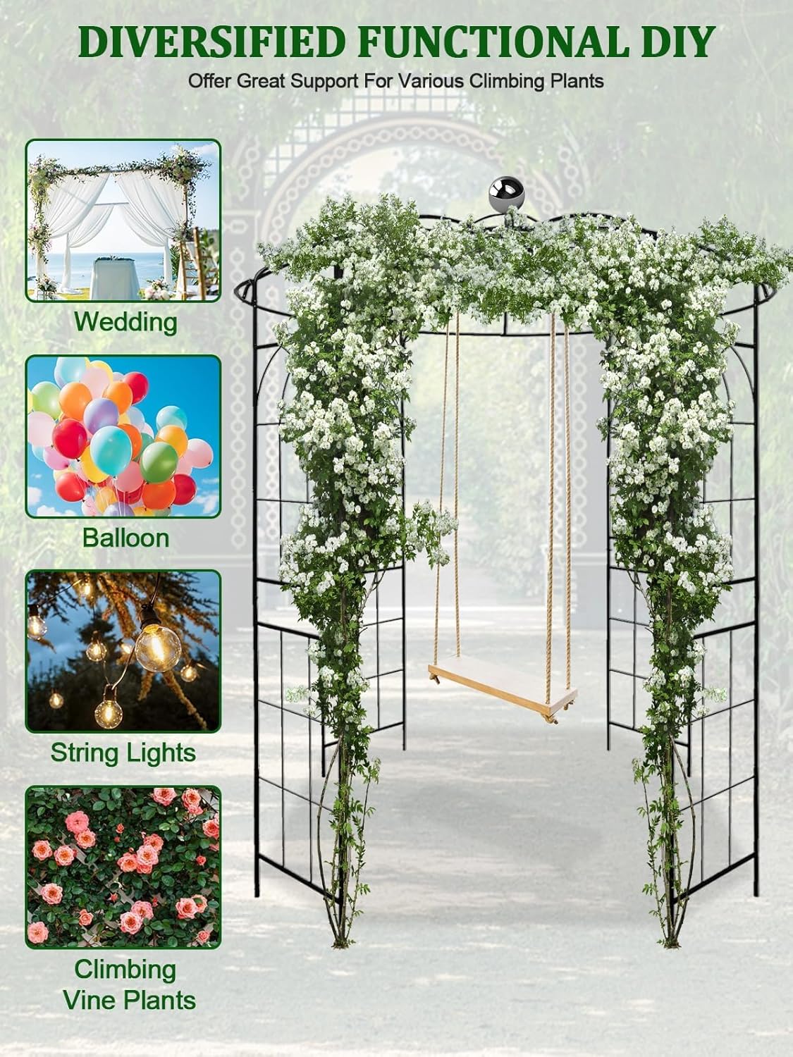 Kalolary Pergola Plant Climbing Trellis Heavy Duty Wedding Arbor Metal Gazebo Garden Arch for Outdoor Arbor Climbing Plants Backyard Patio Wedding Ceremony