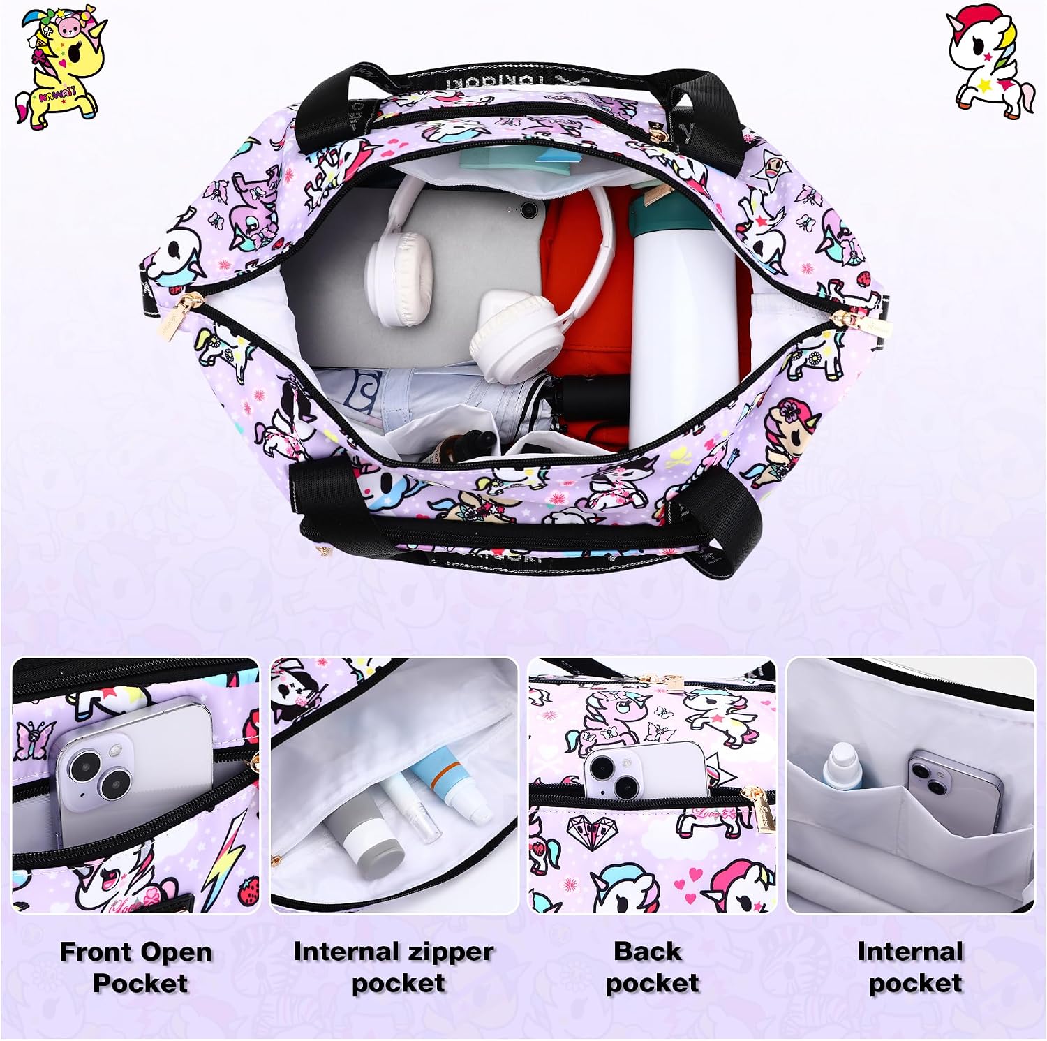 Tokidoki Duffle Bag 40L Large Capacity Travel Bags Expandable Unicorno Weekender Bag Luggage Bag for Women Sports Gym Vacation