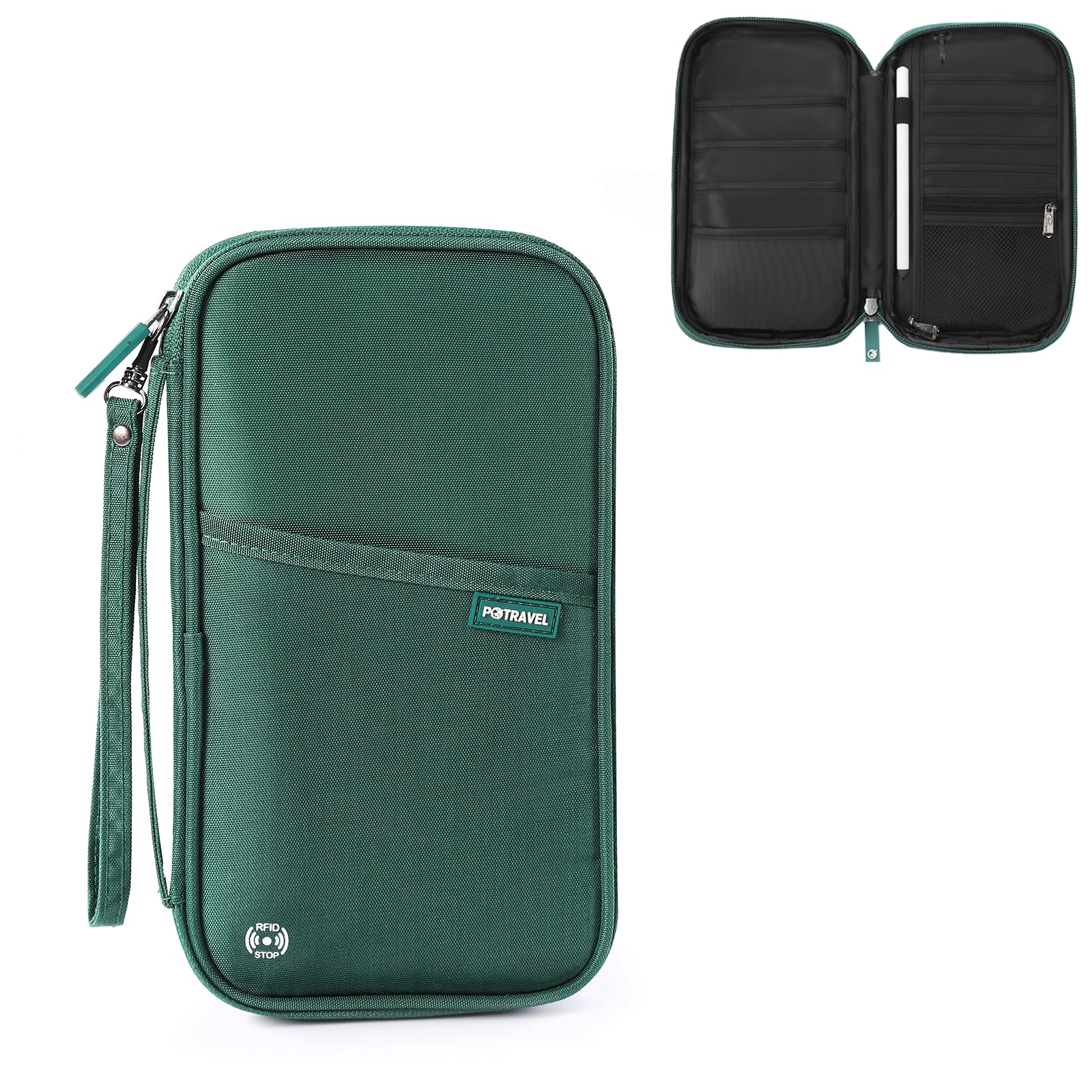 Travel Passport Wallets, Airtag Lightweight Family Passport Holder With RFID Blocking Passport Cover Case Waterproof Bag Document Organizer for Men and Women, Green, Travel-image-37