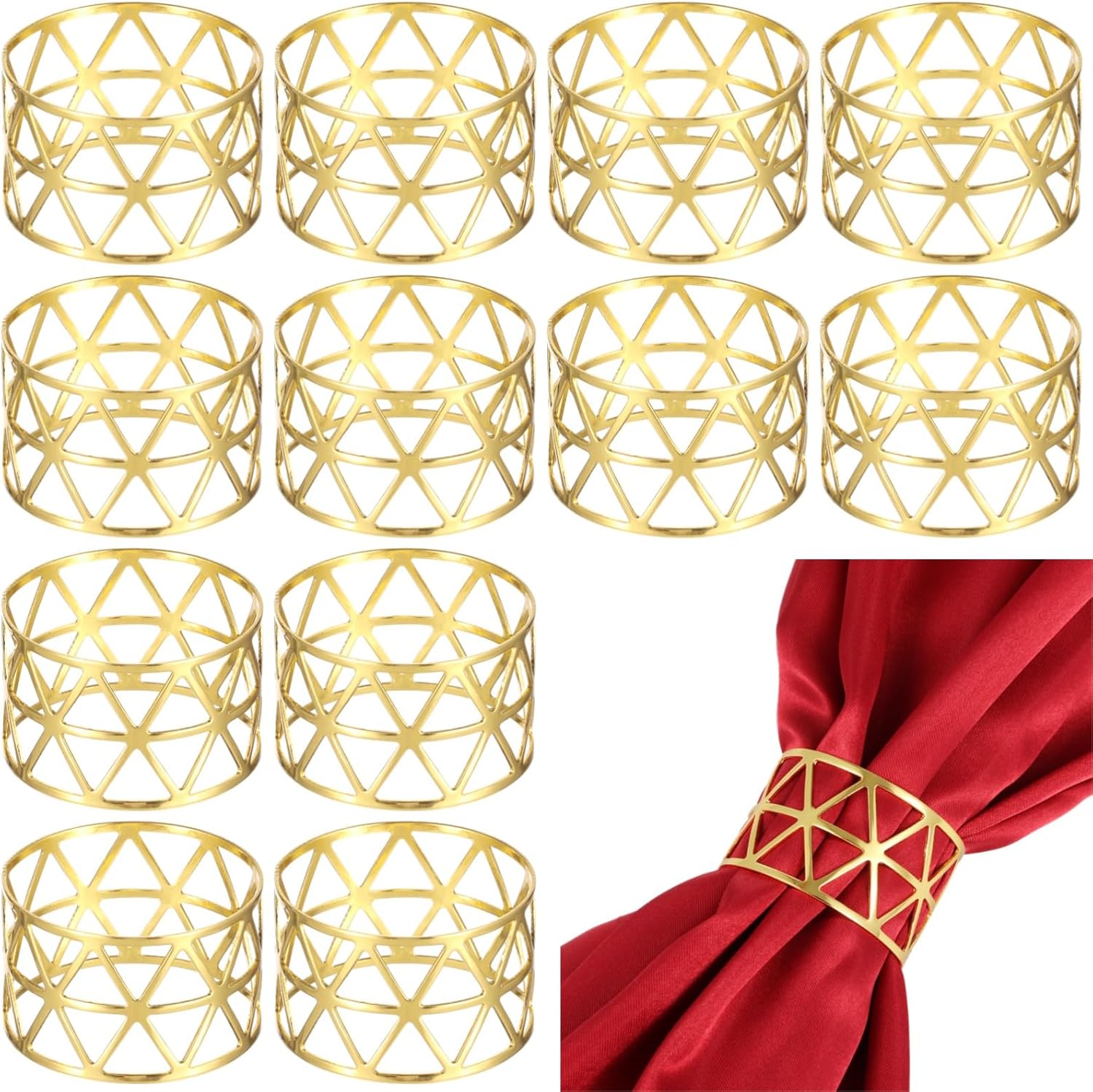 50 PCS Gold Napkin Rings, Metal Napkin Ring Holders, Hollow Out Napkin Delicate Rings Bulk for Wedding Birthday Party Banquet Decor