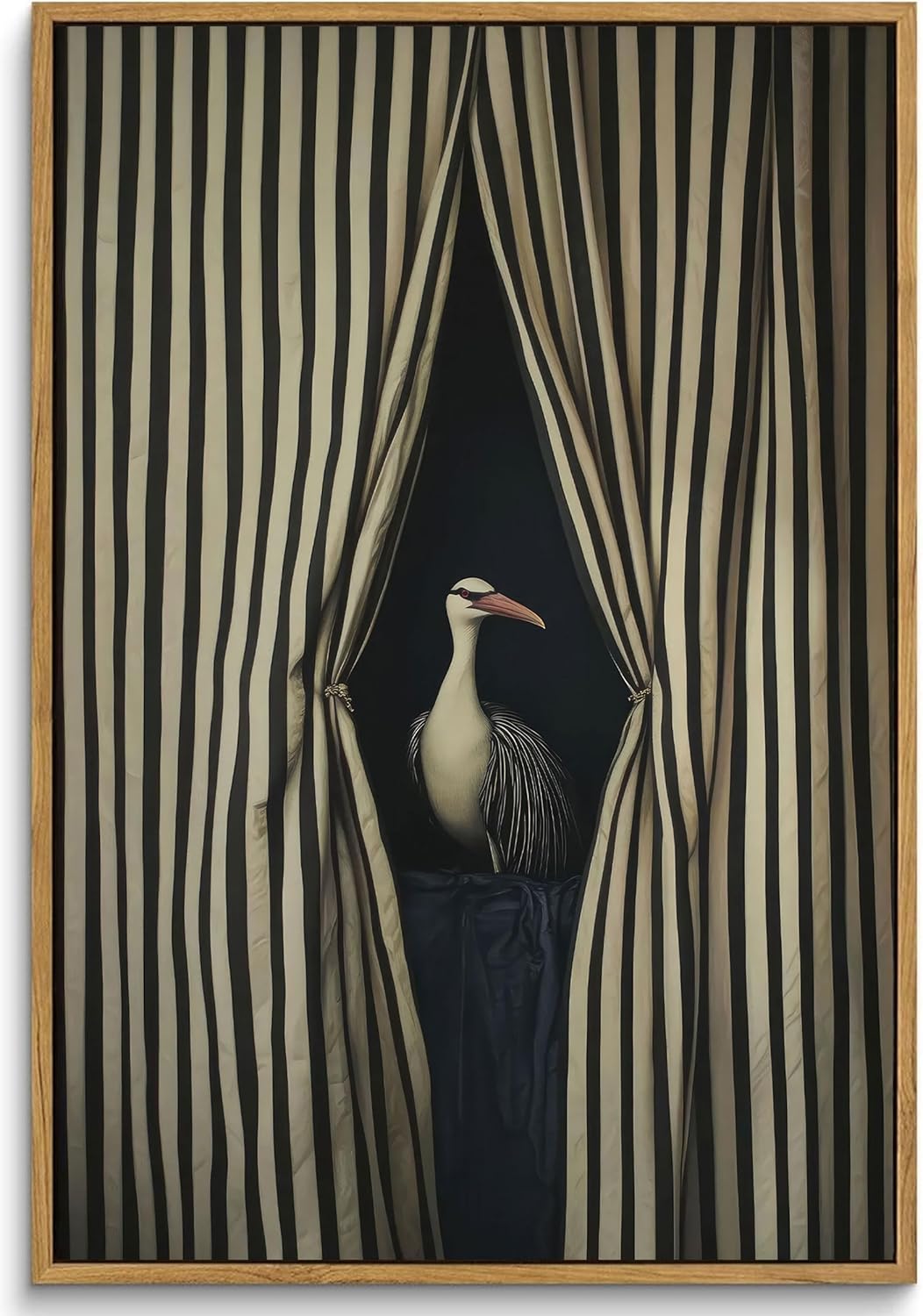 Framed Vintage Eclectic Bird Wall Art Whimsical Elegant Animal Poster Prints Humorou Grey Heron Picture Funny Quirky Artwork Painting Wall Decor for Bathroom Bedroom Kitchen Dorm 16x24in