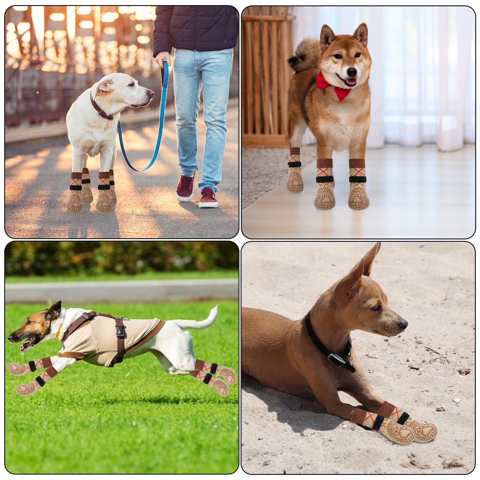 Chaussettes Chien Antidérapantes, 2 Paires Chaussette Chiens Protection Plaie, Réglable Chaussette pour Chien, Flexible Chausson Chiens pour Une Utilisation Intérieure et Extérieure (Brun-XL)
