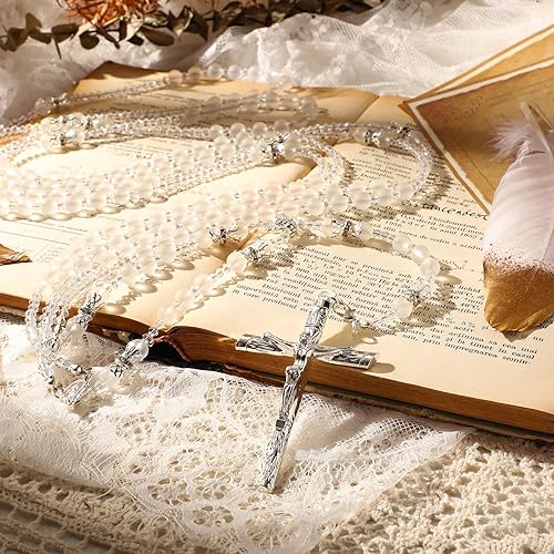 Miniatura 9 de Nosiny Lazo de boda en forma de cruz hecho a mano Lazo para Boda Católica Recuerdos de Boda Rosario de boda de cristal con caja de regalo para