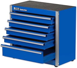 P.I.T.Mini Blue Tool Box, Portable 5-Drawer Micro Roll Cab Steel Tool Box with Liner, Blue Small Tool Case for Tools Storage, Home DIY