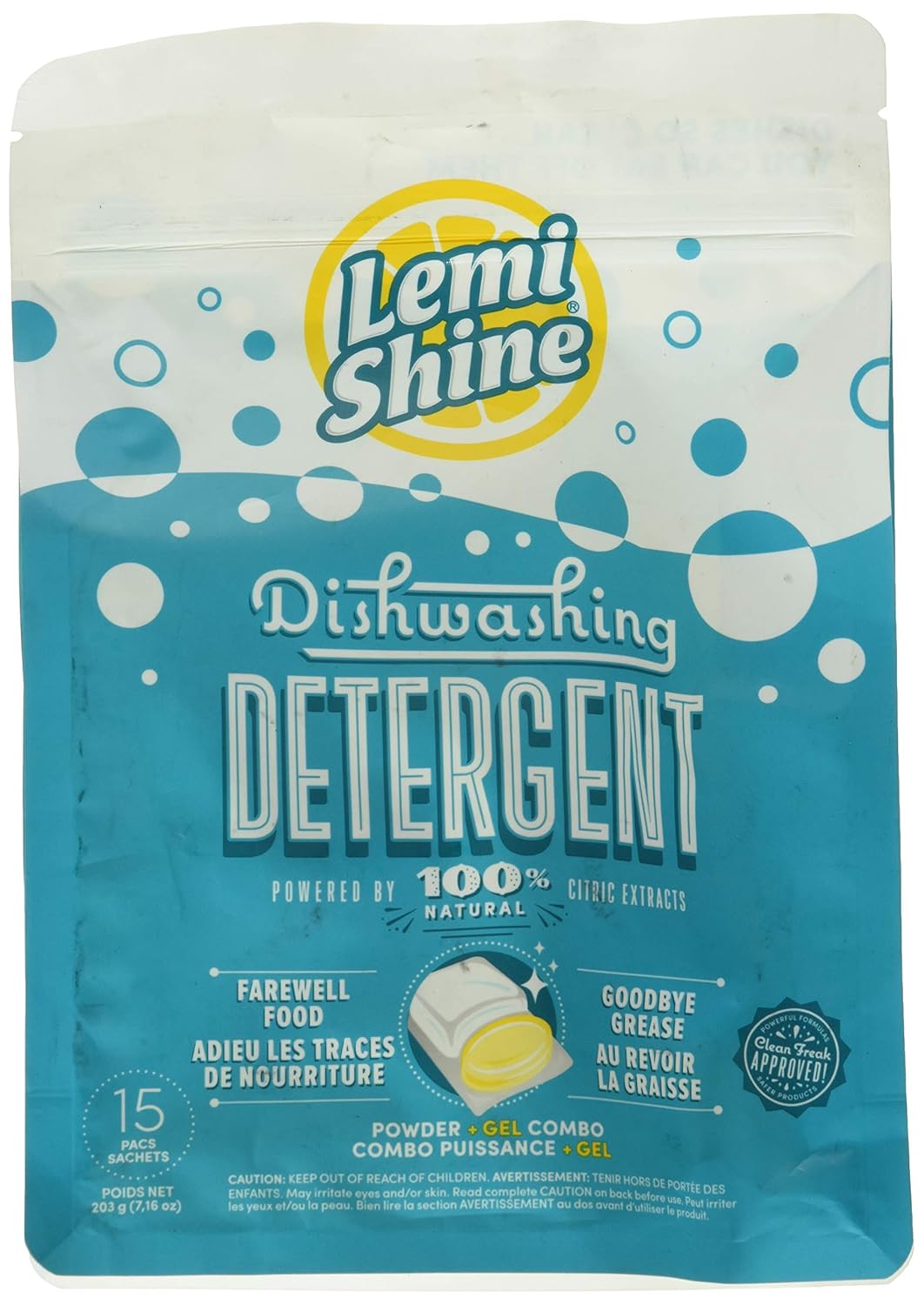 Lemi Shine Dishwashing Detergent Natural Citric Extracts, 15 Pacs, 7.16