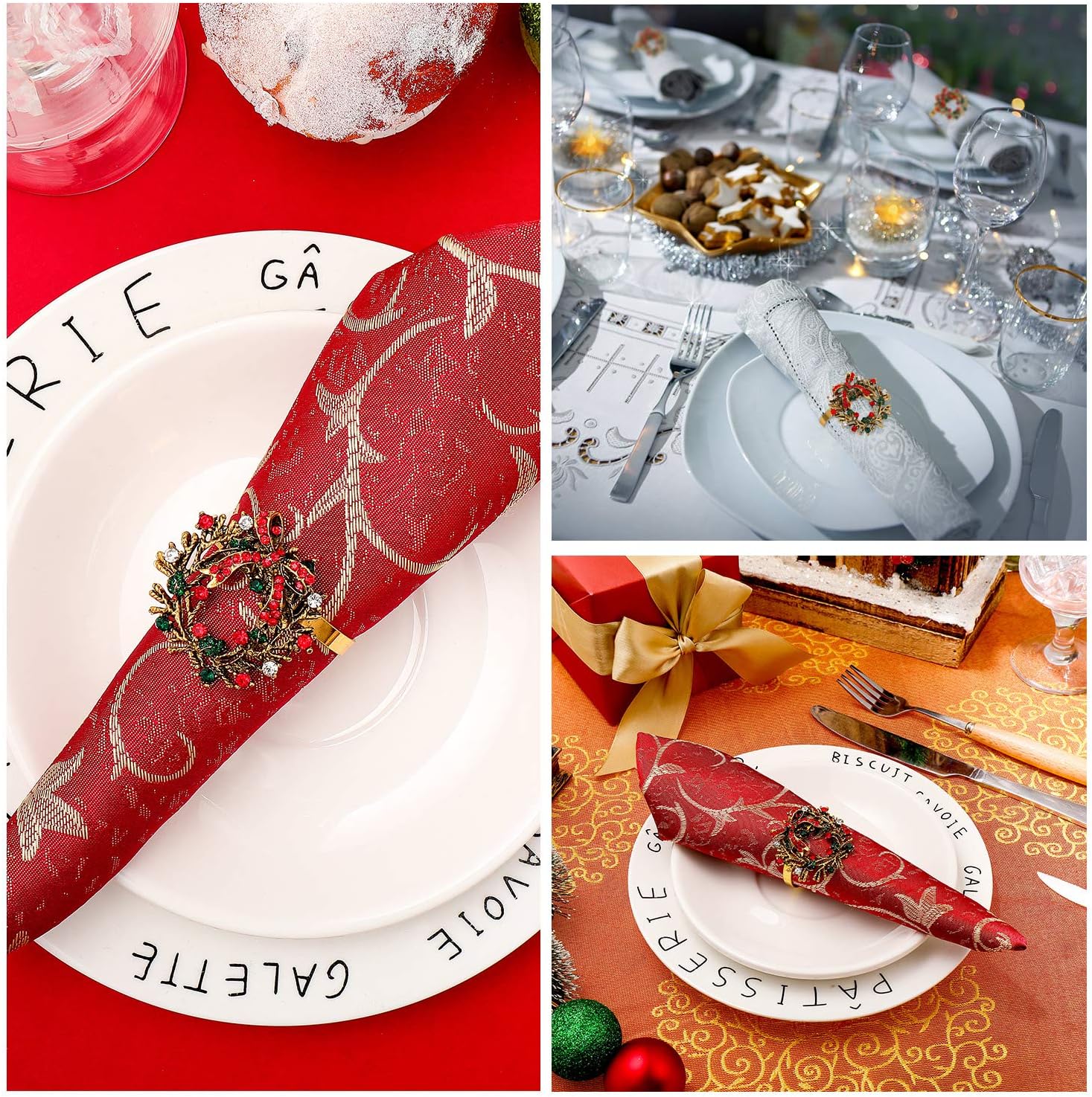 Flаѕh Sаlе Christmas Wreath Napkin Rings Christmas Napkin Holder Rings for Christmas Holiday Party Dinner Wedding Banquet Dinning Table Settings Decoration (12 Pieces)